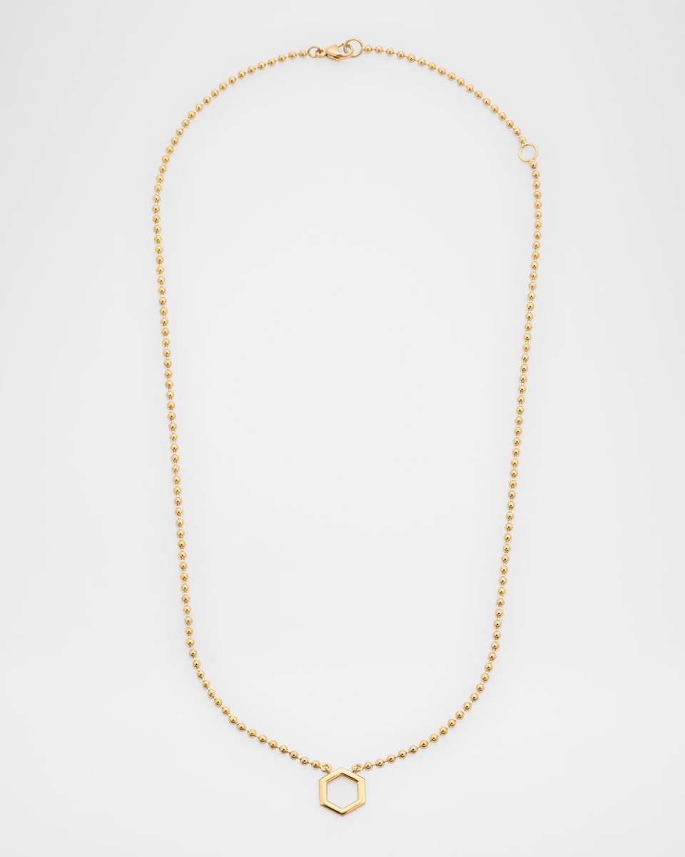 18K Yellow Gold Bead Hexagon Pendant Necklace